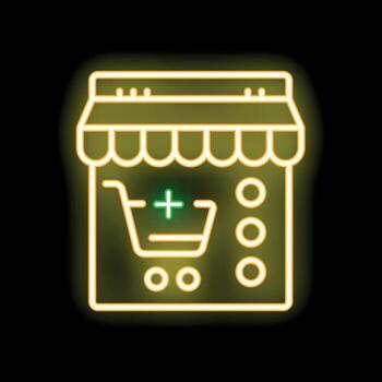 Neon sign representing online shopping with shopping cart and add to cart button vector
