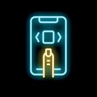 Neon icon of finger touching smartphone screen for mobile app design vector