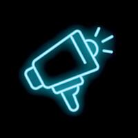 Neon megaphone shining in the dark, public relations concept vector