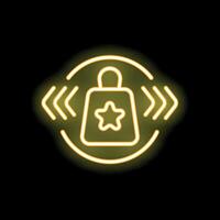 Neon sign representing loyalty program with shopping bag and star symbol vector