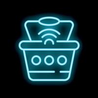 Neon sign of a credit card making a contactless payment in a shopping basket vector