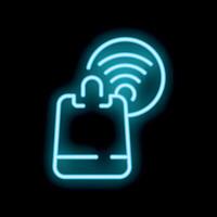 Neon icon of contactless payment using nfc technology vector