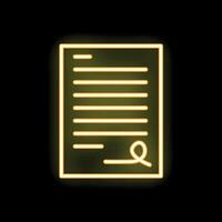 Neon yellow contract signature icon glowing on black background vector