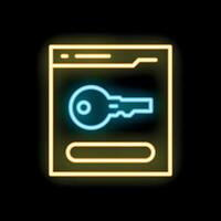 Neon sign showing key representing password protected website login page vector