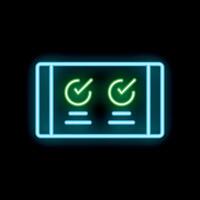 Neon icon of tablet showing checkmarks on checklist for task management and productivity vector