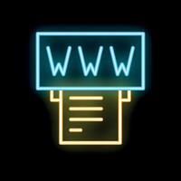 Neon sign showing printer printing out website homepage vector