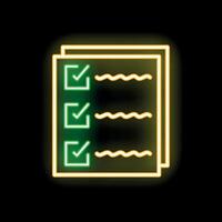 Neon green checklist icon glowing on black background vector