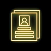 Neon icon of curriculum vitae document with candidate profile vector
