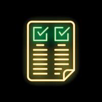 Neon icon of document with check marks representing completed tasks vector