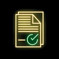 Neon sign representing validated documents with check mark icon vector