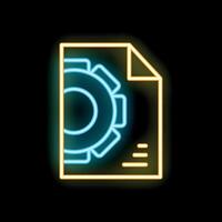 Neon icon of document page with cogwheel representing project management vector