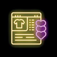 Neon icon of online shop website page with three hearts for like button vector