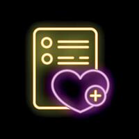 Neon icon of adding item to a wish list with heart and plus sign vector