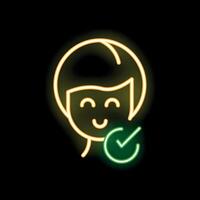 Neon style icon showing happy customer receiving approval vector