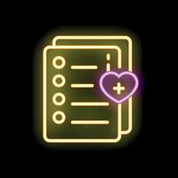 Neon icon of documents for health insurance representing medical record vector