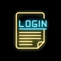 Neon login form icon glowing on dark background vector
