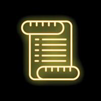 Neon yellow ancient scroll document icon glowing on black background vector