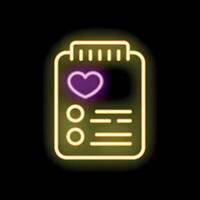 Neon sign of clipboard with heart for romantic wish list or love notes vector