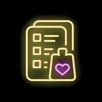 Neon icon of shopping wish list with heart representing desired products vector