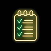 Neon notepad showing check marks on dark background vector
