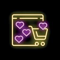 Neon shopping cart icon depicting online wishlist feature vector