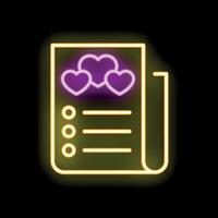 Neon wish list with hearts glowing on black brick wall background vector