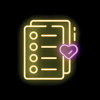 Neon icon of wish list with heart representing favorite things vector