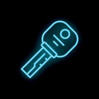Blue neon key icon glowing on black background vector