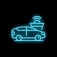 Neon icon of autonomous self driving vehicle using radar system vector