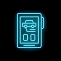 Neon icon of smartphone displaying car repair status update vector