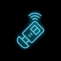 Neon sign of contactless payment terminal sending signal icon vector