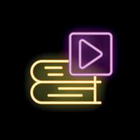 Neon audiobook icon representing digital books and learning vector