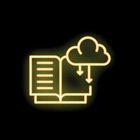 Neon icon of book downloading from cloud computing system vector