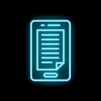 Neon smartphone showing electronic document icon on black background vector