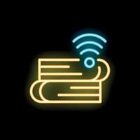 Neon sign of books with wifi signal showing concept of digital library vector