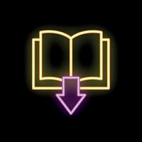 Neon icon of downloading open book for online library vector