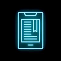 Neon tablet icon showing open e book with bookmark vector