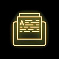 Neon yellow text file icon glowing on black background vector