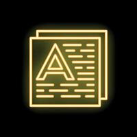 Neon yellow text editing documents icon glowing on black background vector