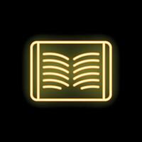 Neon icon of open book glowing on dark background vector