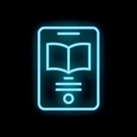 Smartphone showing open book with blue neon light vector