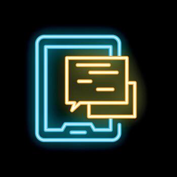 neón icono de un teléfono inteligente demostración instante mensajería notificaciones vector