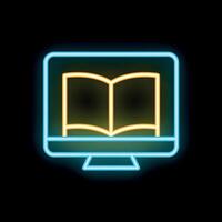 Neon icon of open book displaying on computer screen vector