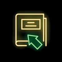 Neon online education icon with mouse cursor clicking book vector