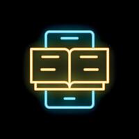 Neon icon of open book over smartphone screen for online education vector
