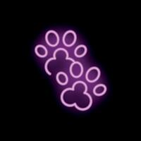 Neon sign showing two bright pink paw prints on black background vector