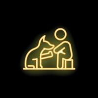 Neon icon of a dog shaking hands with a person vector