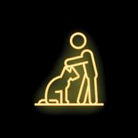 Neon icon of person petting dog on black background vector