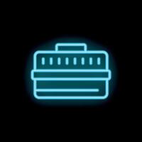 Blue neon icon of toolbox glowing on dark background vector