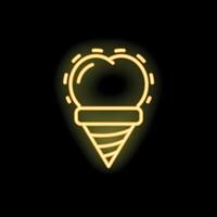 Neon sign of ice cream in the shape of a heart shining on black background vector